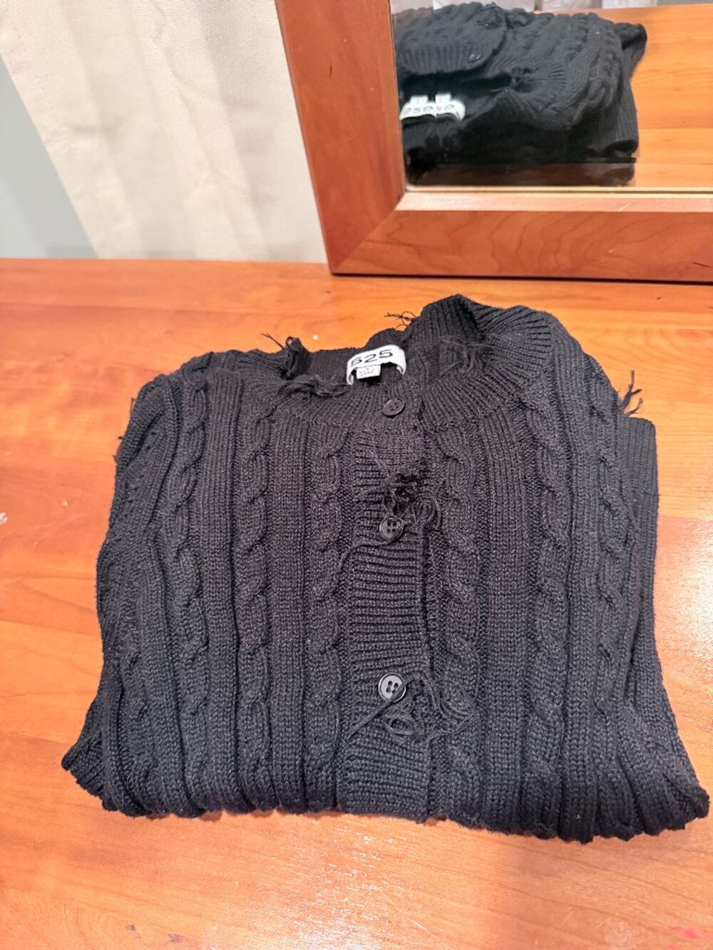 525 America Black Distressed Cable Knit Cardigan Size S